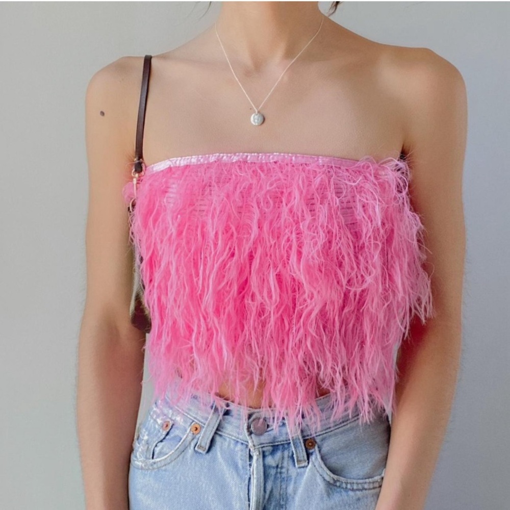 Urban Outfitters Pink Feathers Strapless Crop Top Size Small NWT
